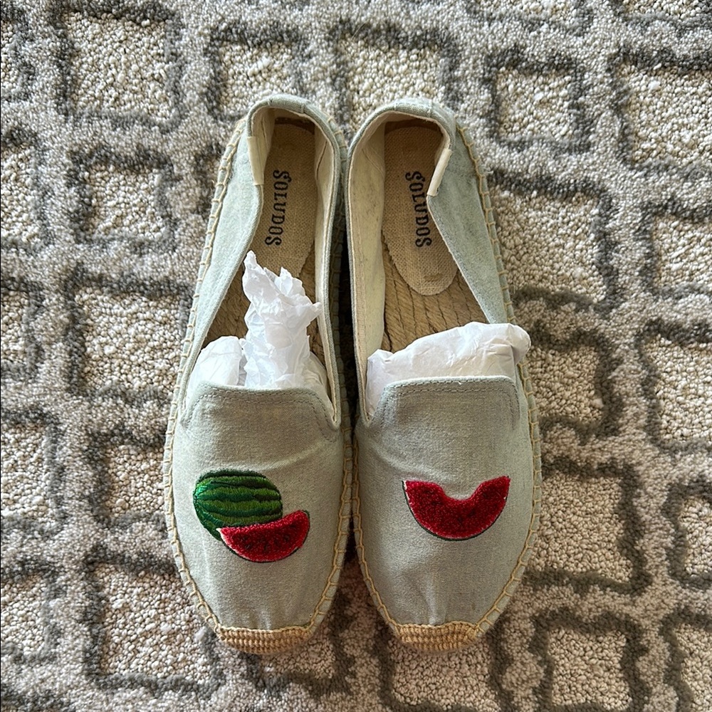 Stylish Soludos Espadrilles with Red and Green Watermelon Embroidery